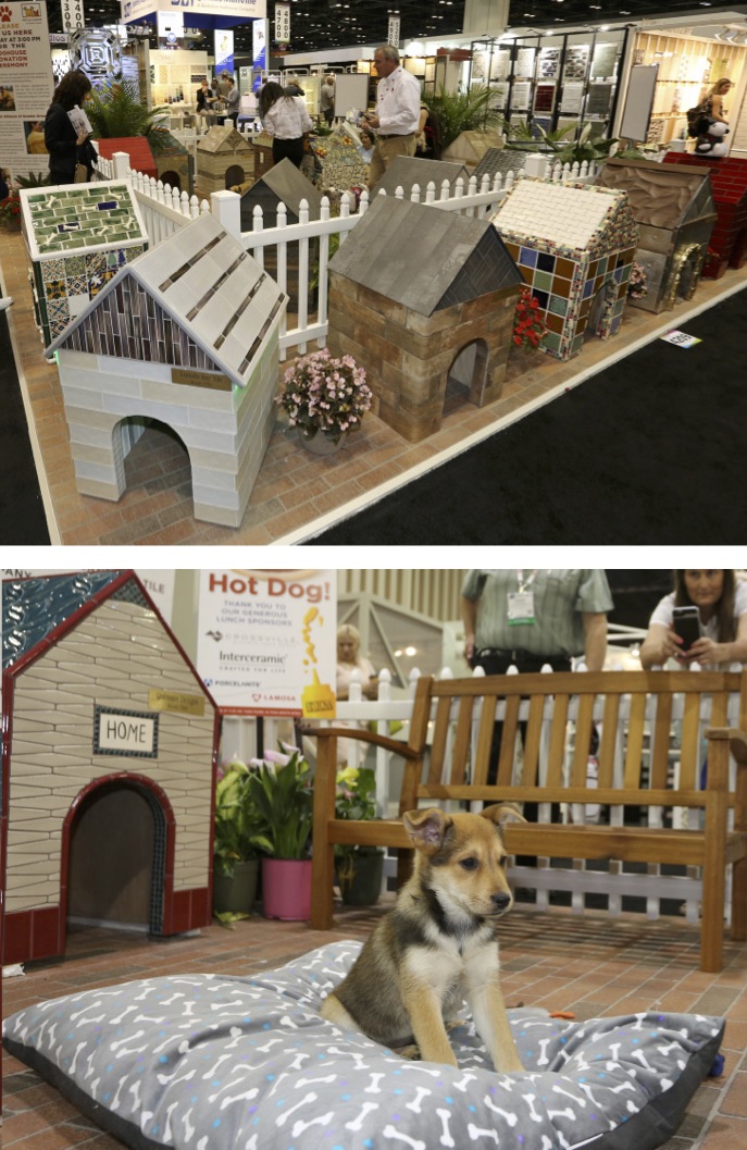 One-of-a-kind tiled doghouses will be displayed in the courtyard of the Art Tile Village in the North American Pavilion.