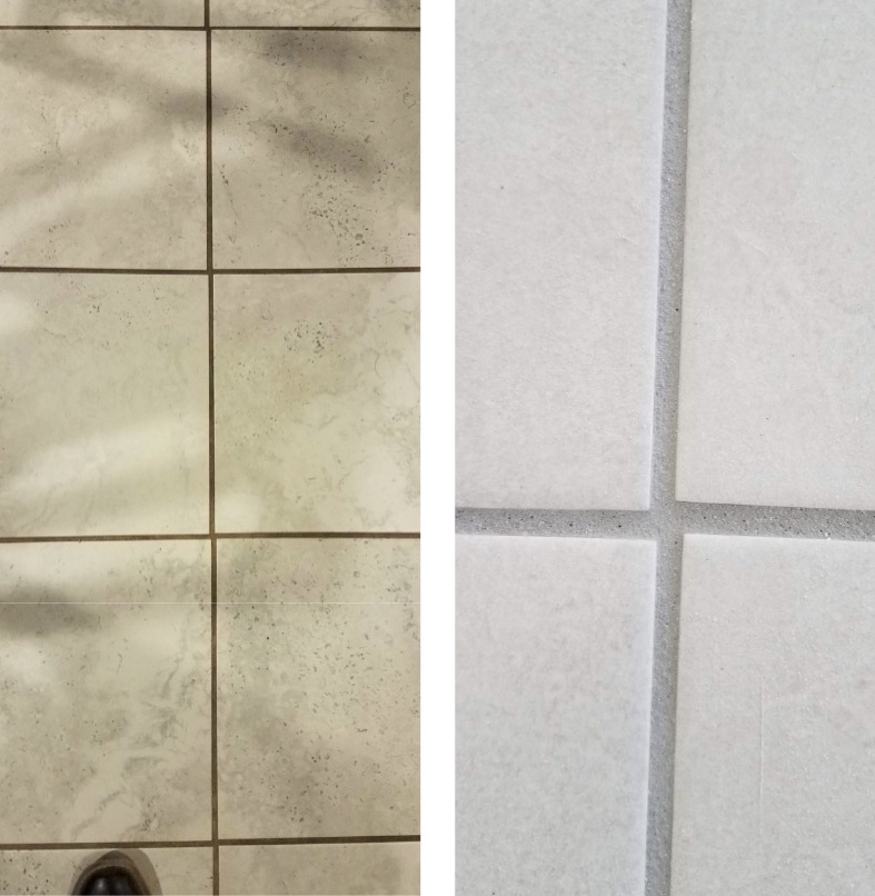 Contrasting grout and tile make misalignment more obvious than less-contrasting grout and tile.