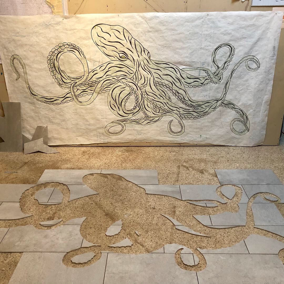 Nordstrom's Kraken drawing and cut out
