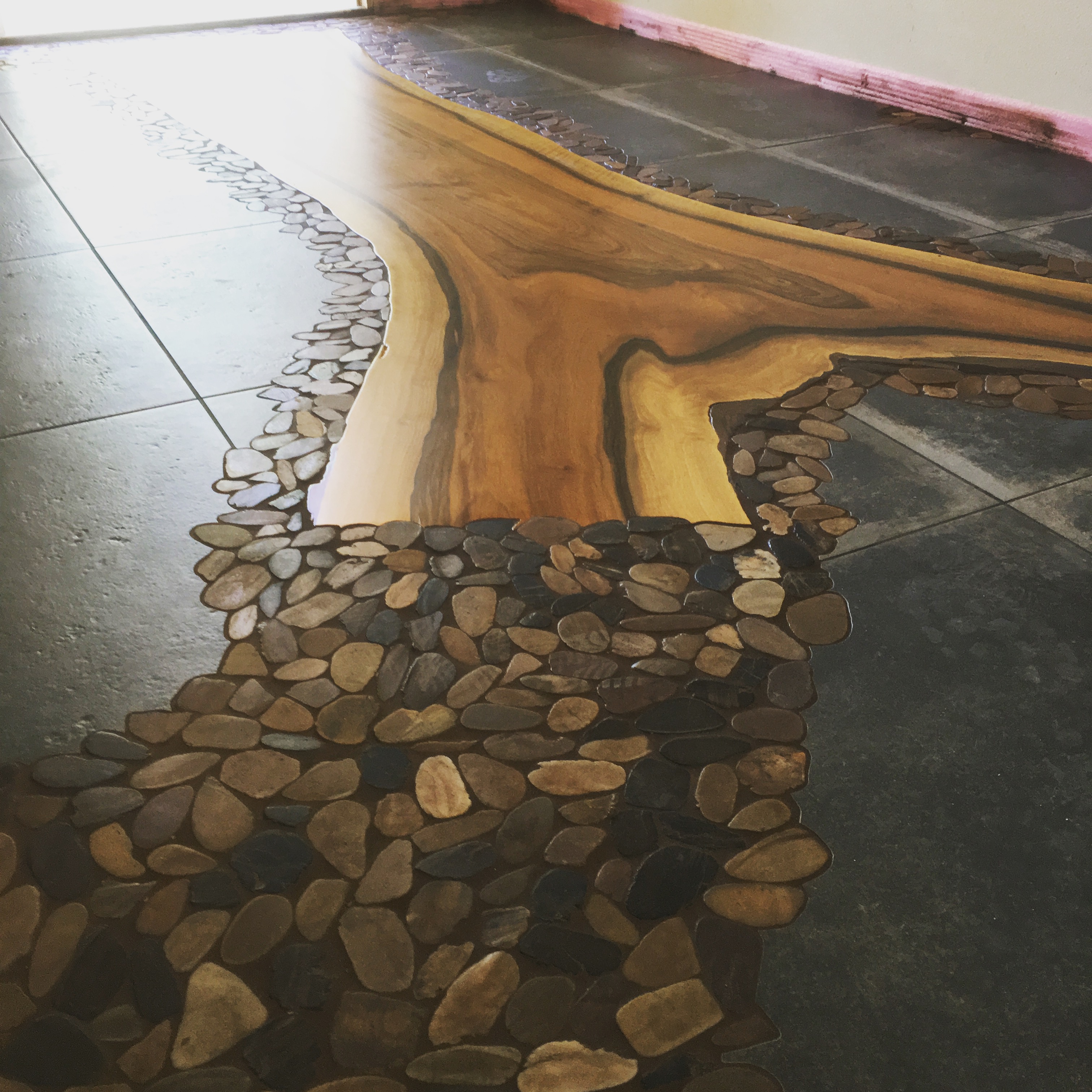 McDaniel said his greatest scribing challenge was installing pebble mosaics around a large piece of walnut in an entryway.