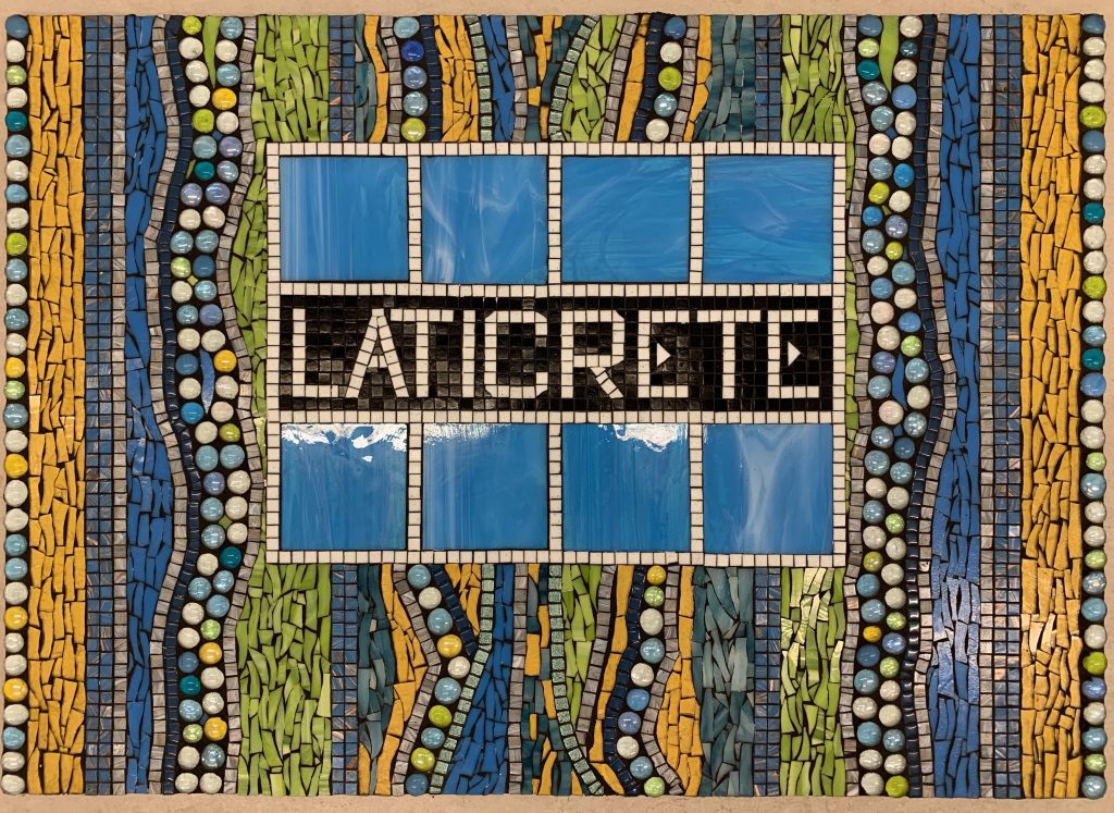 Laticrete logo made of glass