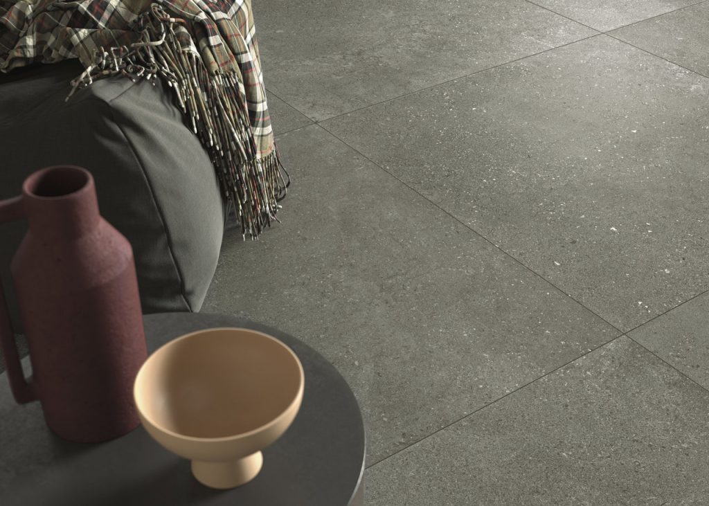 large format tiles that combine the look of stone and cement