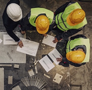 overhead view of workers